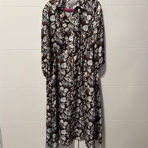 J. McLaughlin Brown Floral Long Sleeve Midi Dress